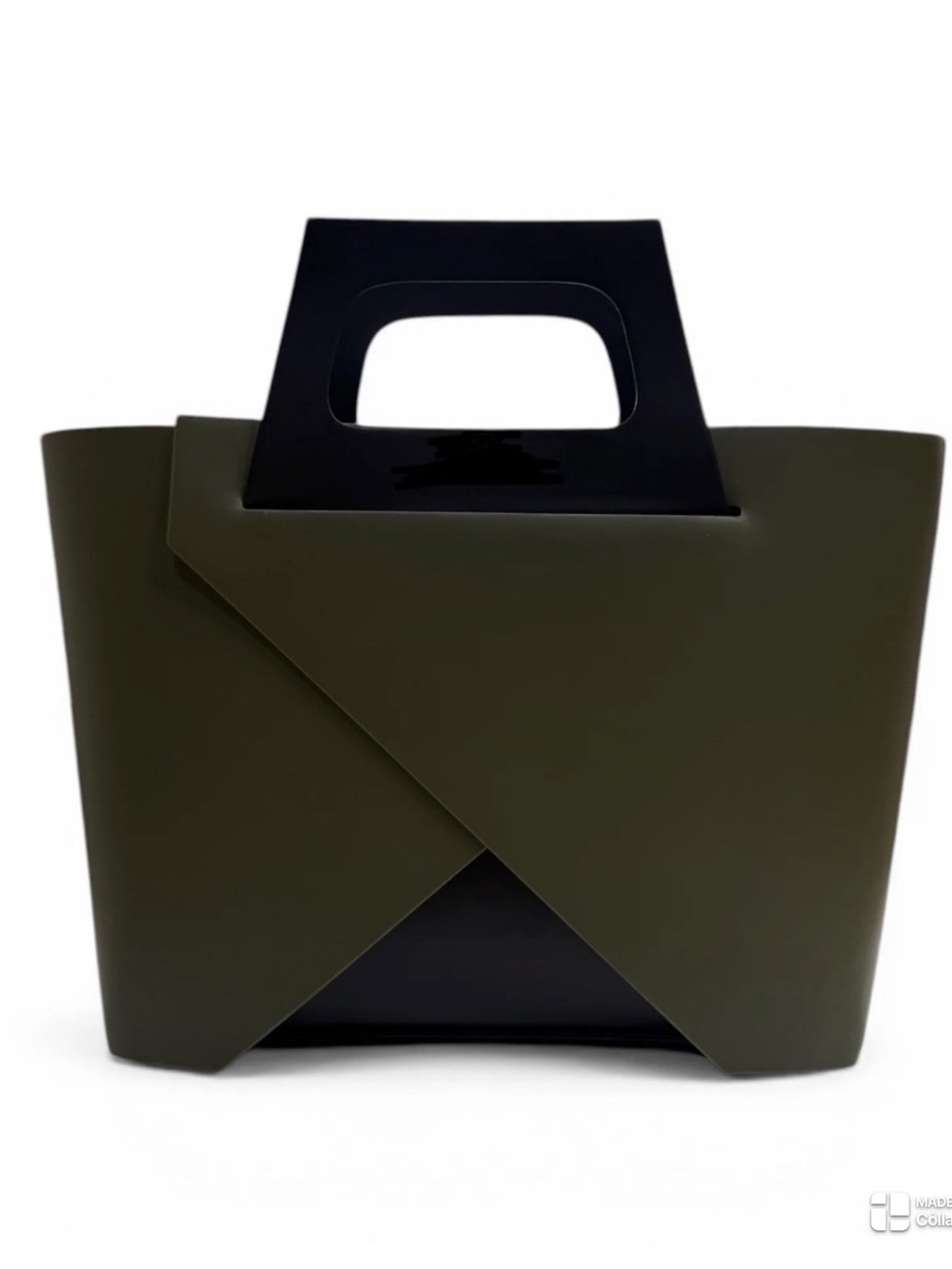 Two-Tone Military Green Geometric Italian Leather Medium Size Tote
